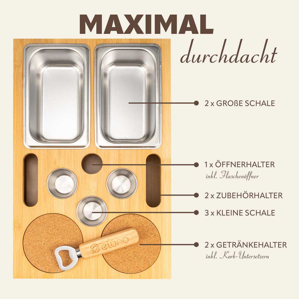 COUCHBAR mit abnehmbarem Deckel, Bambus - Naturfarben, Holz (26/8/40cm) - eluno