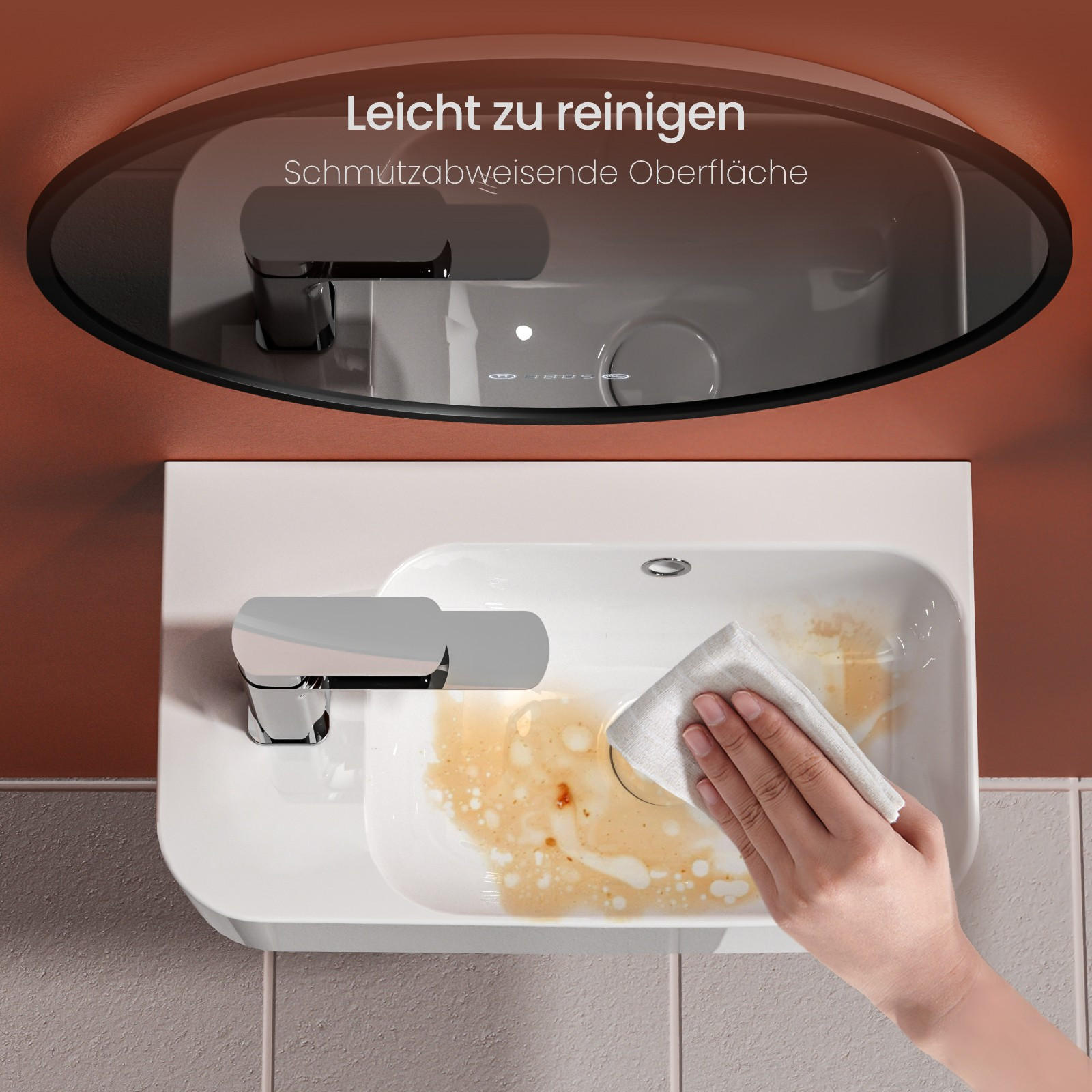 WASCHBECKEN Rechteckig Mit Hahnloch rechts Weiß 45 / 26,5 / 15,6 cm - Weiß, Keramik (26.5/15.5/45cm) - EMKE