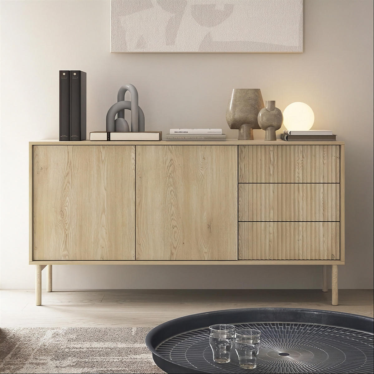 SIDEBOARD TAVO 153 cm Eiche Cremona - mit 2 Türen (links) und 3 Schubladen (rechts) - Eichefarben, Holz/Holzwerkstoff (153/80/39cm) - Ravio