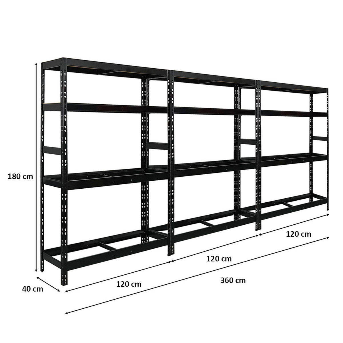 REIFENREGAL Tiger 3er-Set 180x120x40 cm bis zu 12 Reifen auf 2 Ebenen mit 2 Fachboden Schwarz - Schwarz, Metall (360/180/40cm) - PROREGAL