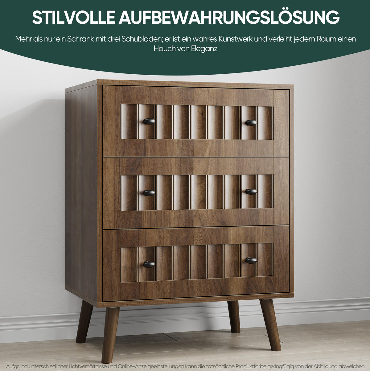 KOMMODE 60/40/79 cm in Walnuss mit 3 Schubladen und Rillenfronten - Walnussfarben, Holzwerkstoff (60/78/40cm) - Flora Grace