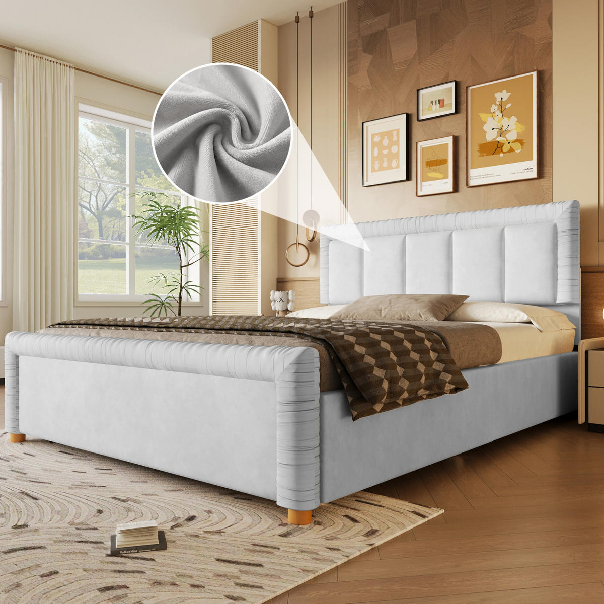 POLSTERBETT aus französischem Samt 140x200 cm Grau mit 2 Schubladen - Grau, Textil (140/200cm) - Modfu