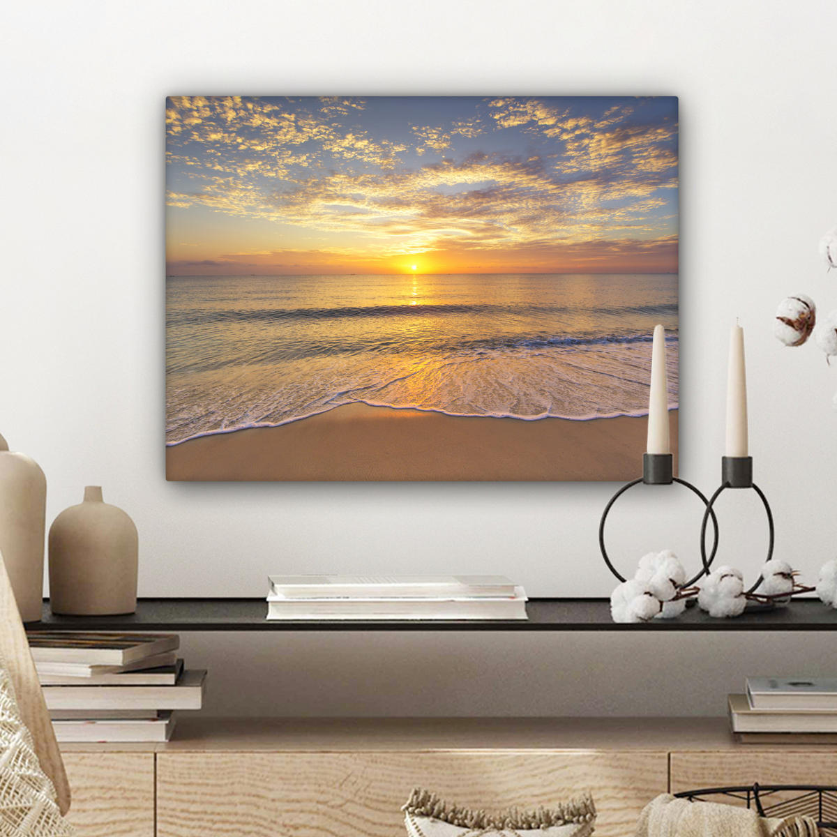 LEINWANDBILD Strand - Sonnenuntergang - Meer Wandbild 40x30 cm - Gelb, Textil (40/30cm) - MuchoWow