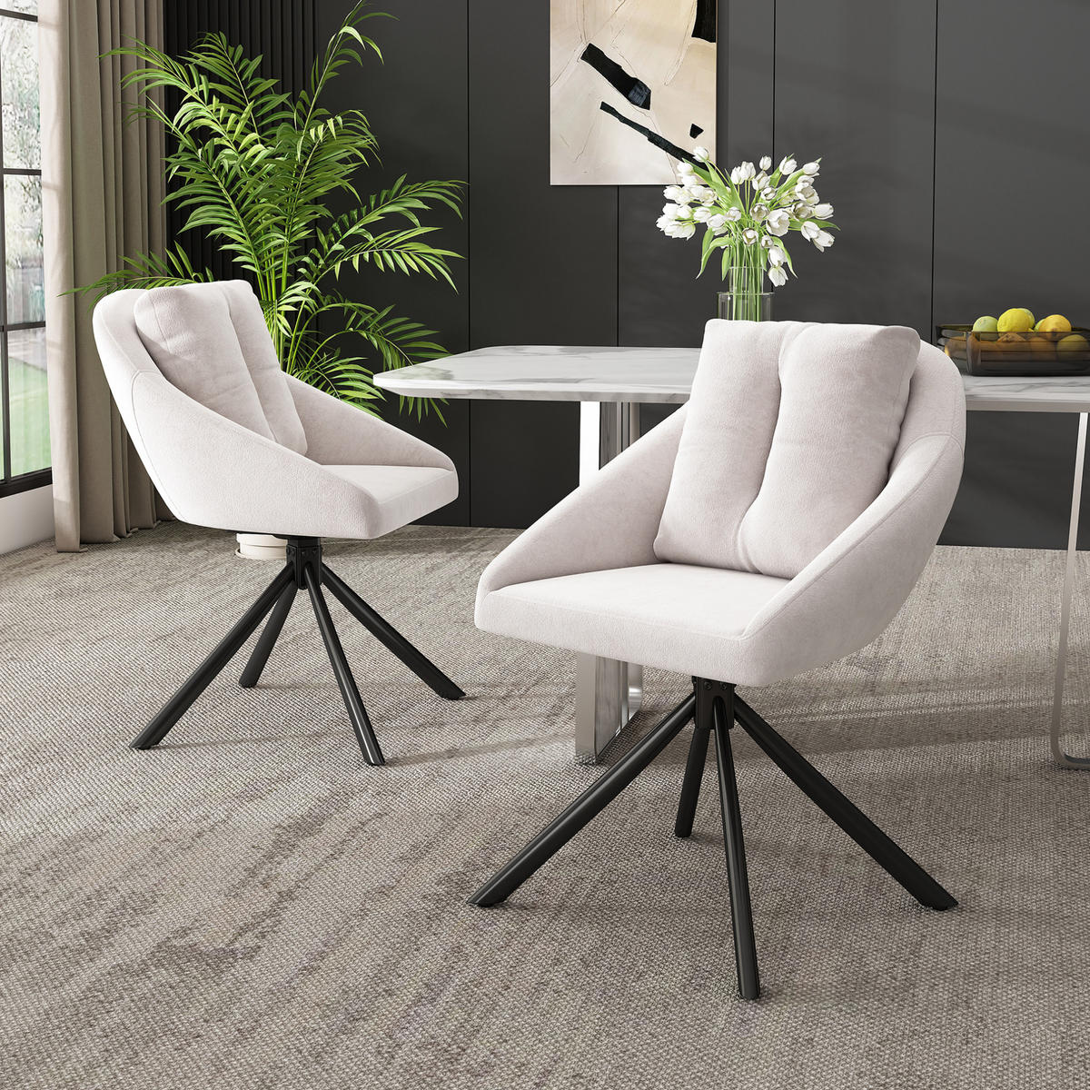 DREHSTUHL ergonomisch Samt Beige 2er-Set - Beige, Metall (54/79/65cm) - Meubliv