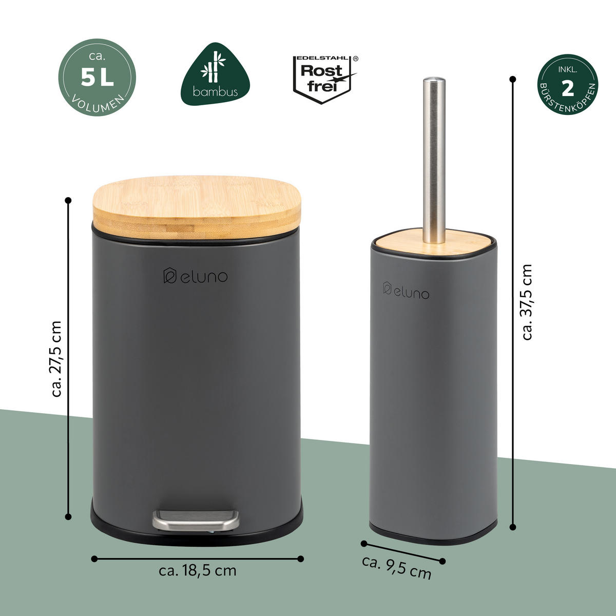 BADEZIMMER-SET FRAMURA 2tlg., grau - Grau, Metall (18.5/27.5/23cm) - eluno