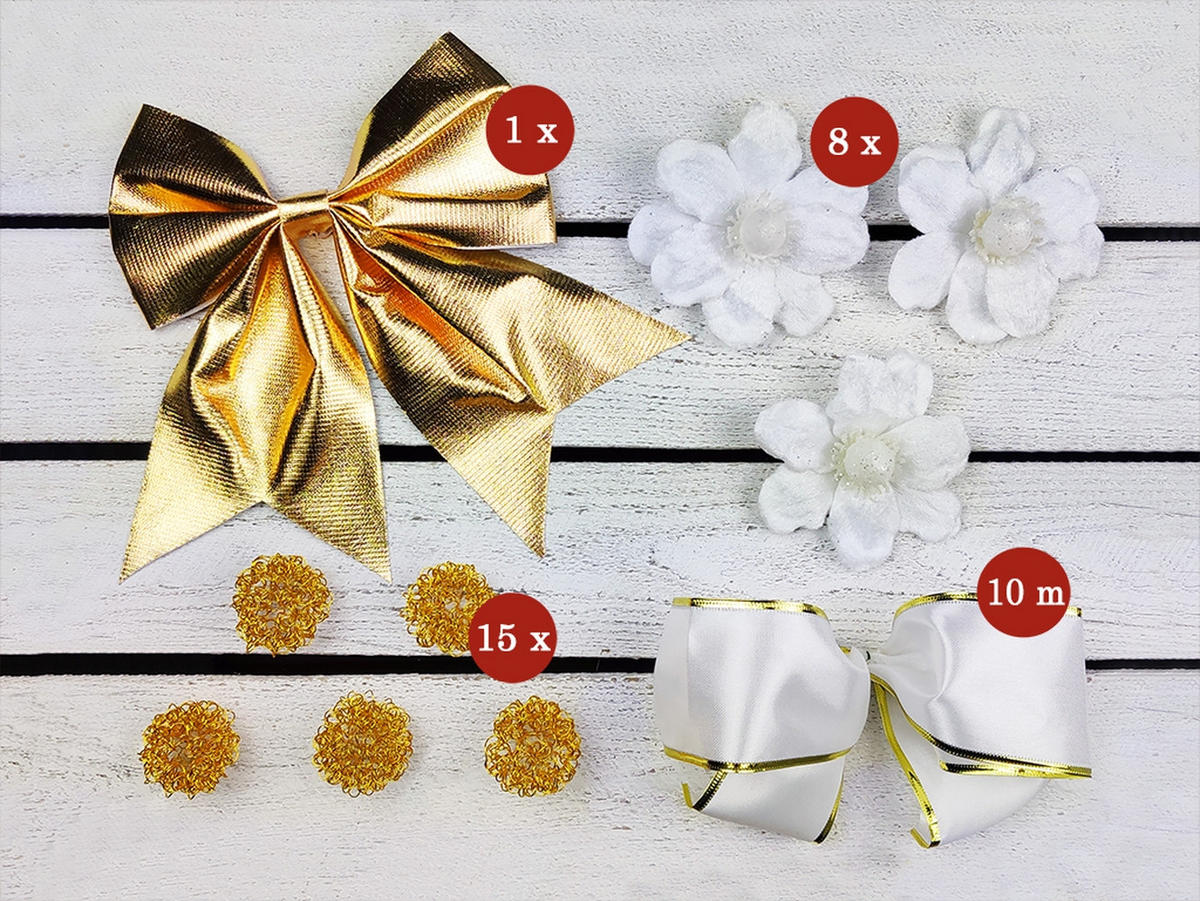 LAALU WEIHNACHTSBAUM geschmückt künstlich SNOW BEAUTY 60 cm mit LED-BELEUCHTUNG IM TOPF - Goldfarben/Weiß, Kunststoff (60cm) - LAALU