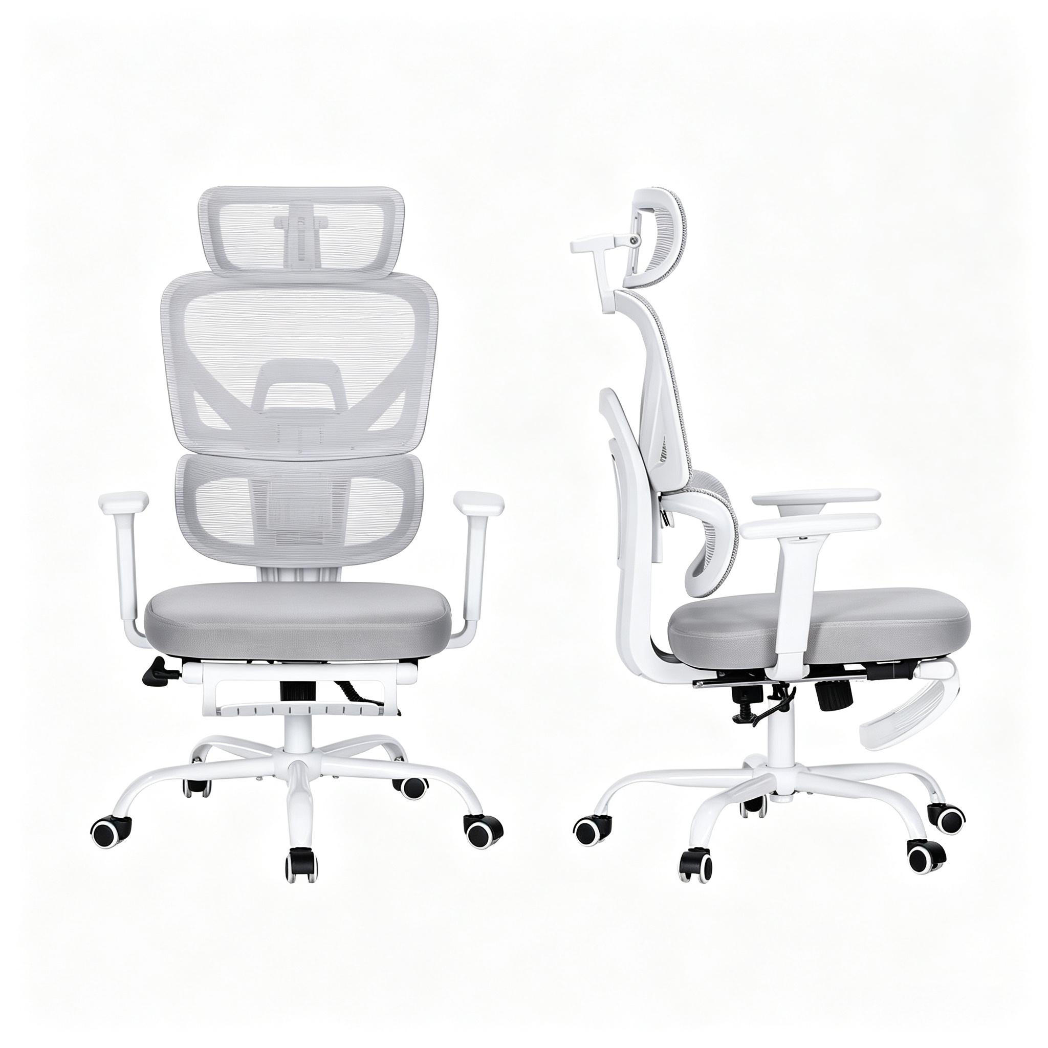 DREHSTUHL ergonomisch mit Fußstütze und 150 kg Tragfähigkeit - Grau, Leder (53/120/71.5cm) - Gisaae