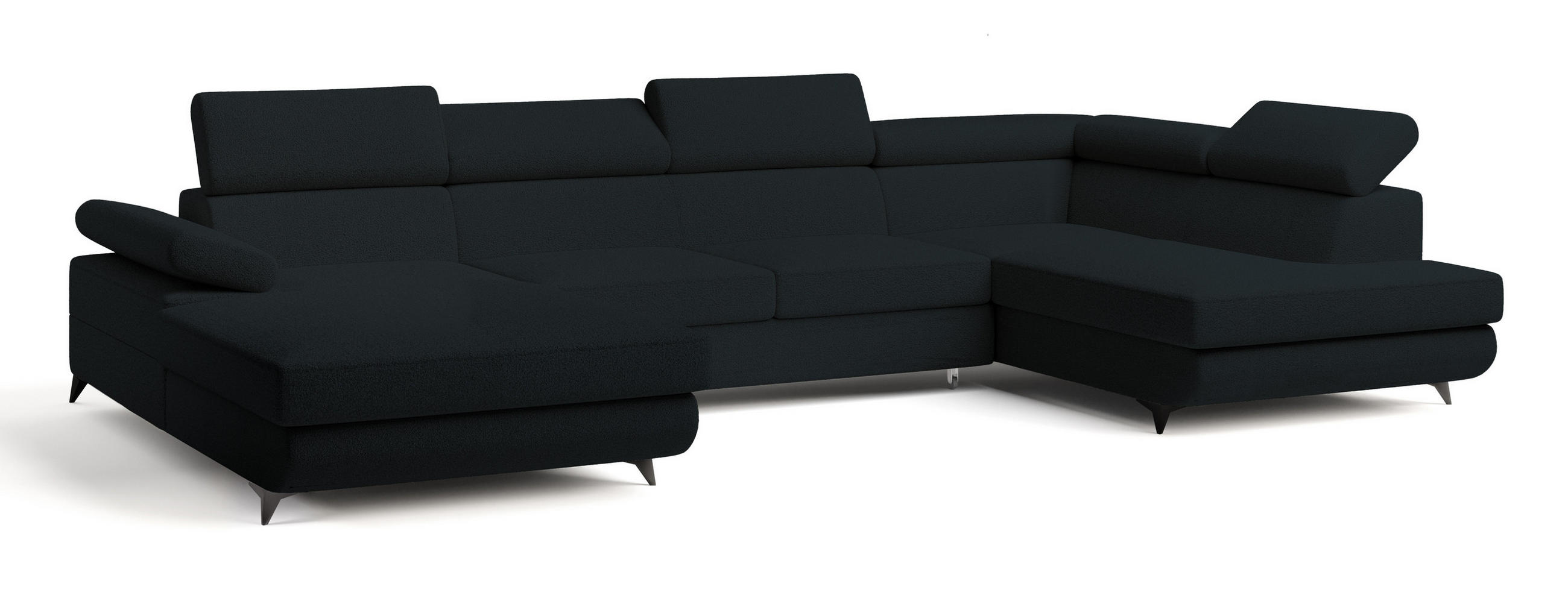 WOHNLANDSCHAFT RUBANO R-S Schwarz Boucle-Stoff mit Schlaffunktion - Schwarz, Holz (339/89/190cm) - MASSENO