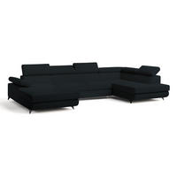 WOHNLANDSCHAFT RUBANO R-S Schwarz Boucle-Stoff mit Schlaffunktion - Schwarz, Holz (339/89/190cm) - MASSENO
