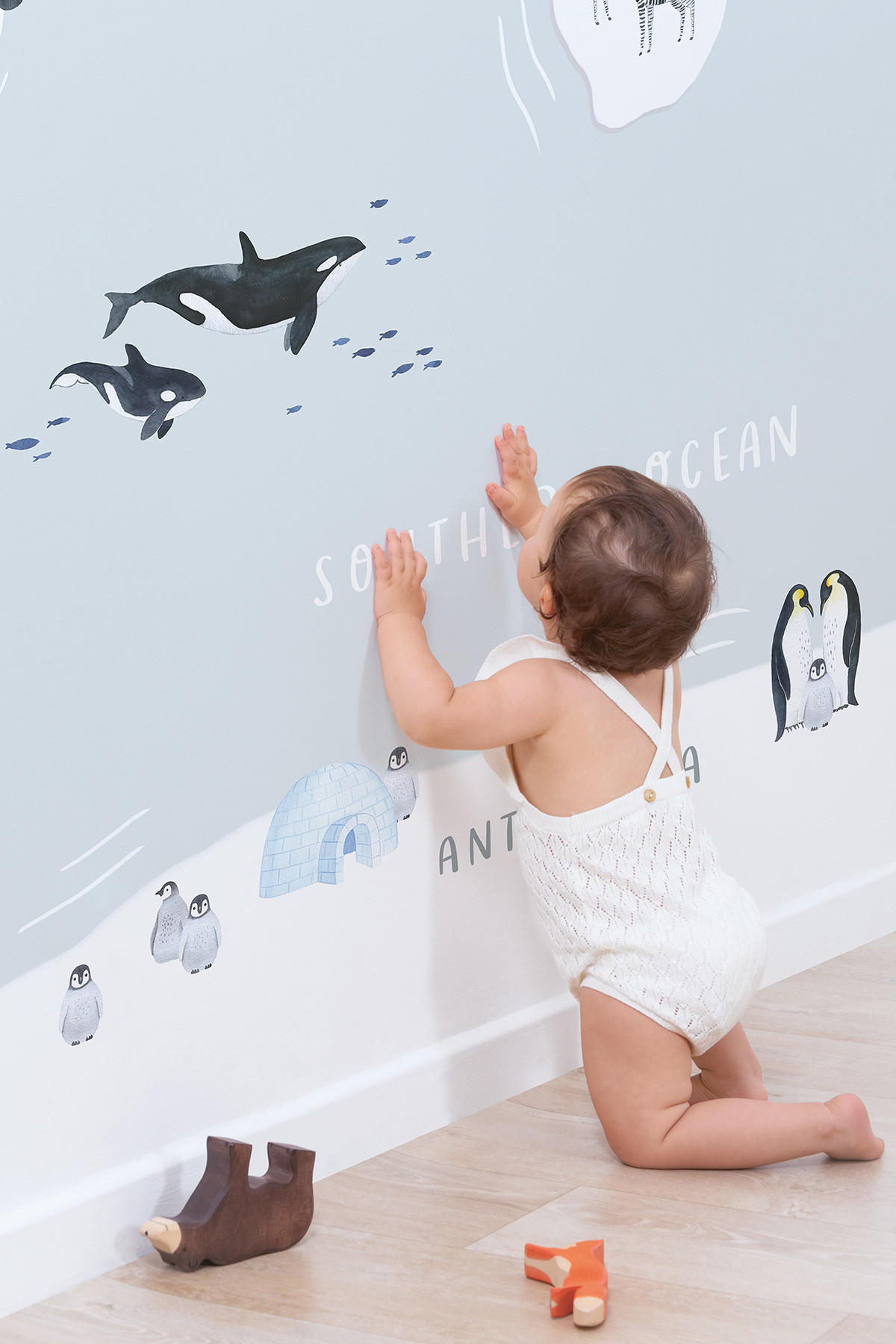 VLIESTAPETE Weltkarte mit Tieren 4 m x 3 m, blau/grau - Blau, Papier (300/400cm) - Lilipinso