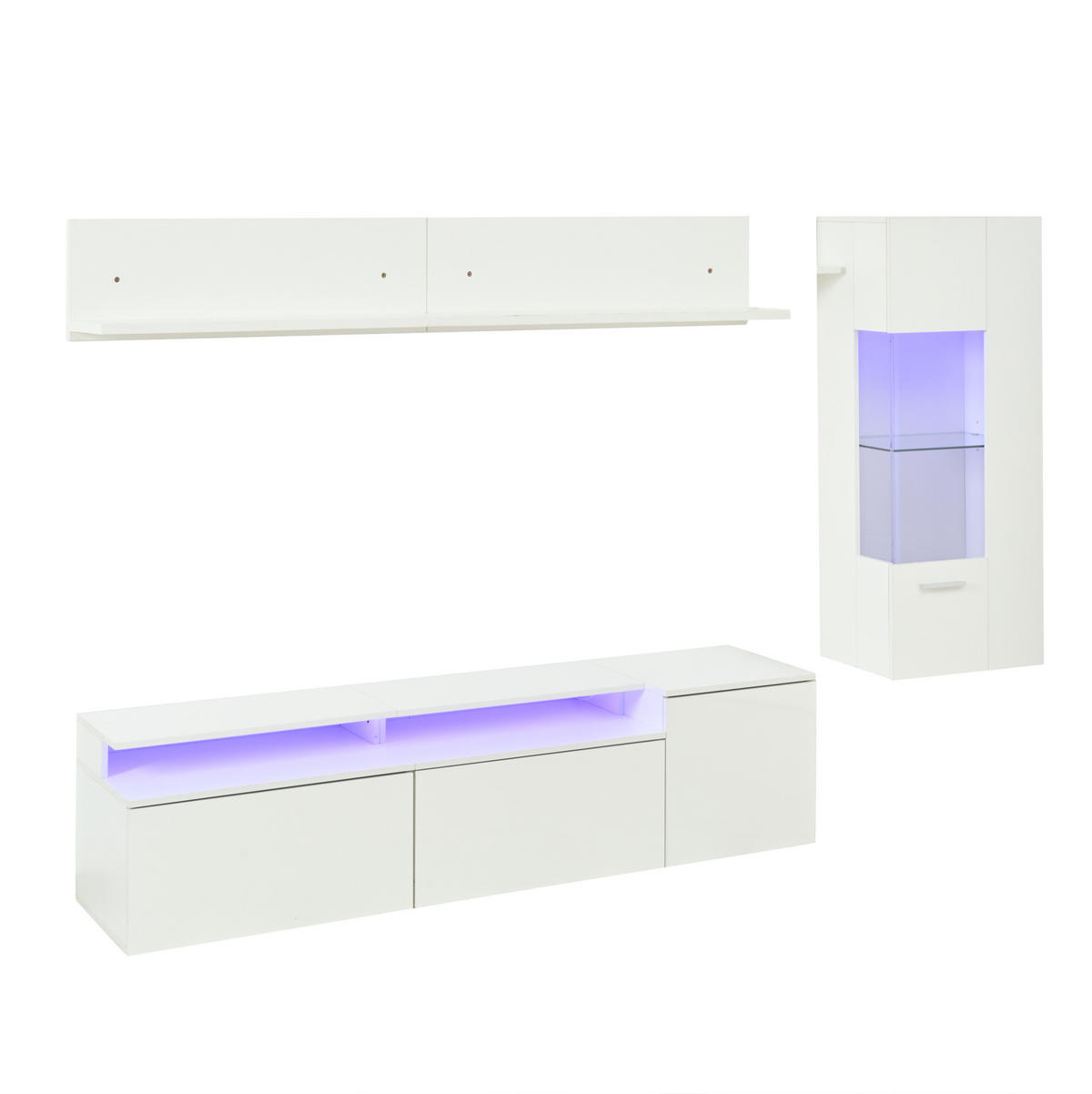 TV-WOHNWAND 3-tlg. mit LED 180 cm Hochglanz Weiß - Weiß, Glas (40/45/180cm) - Beauniv