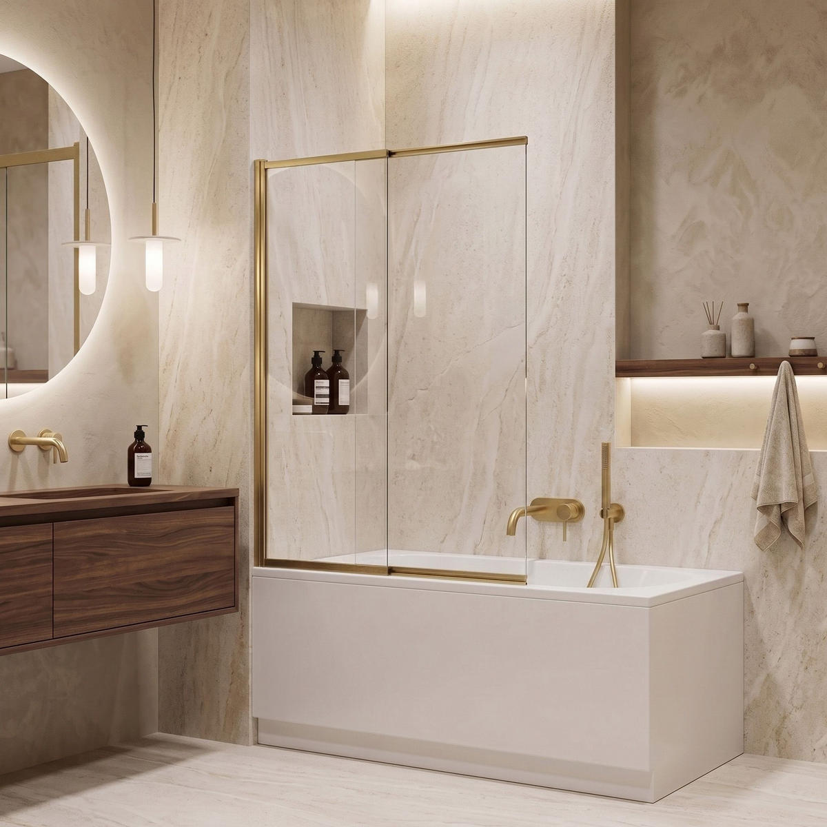 BADEWANNEN-DUSCHWAND Schiebetür Rea Dario Brush Gold 100 - Goldfarben, Glas (100/140cm) - REA