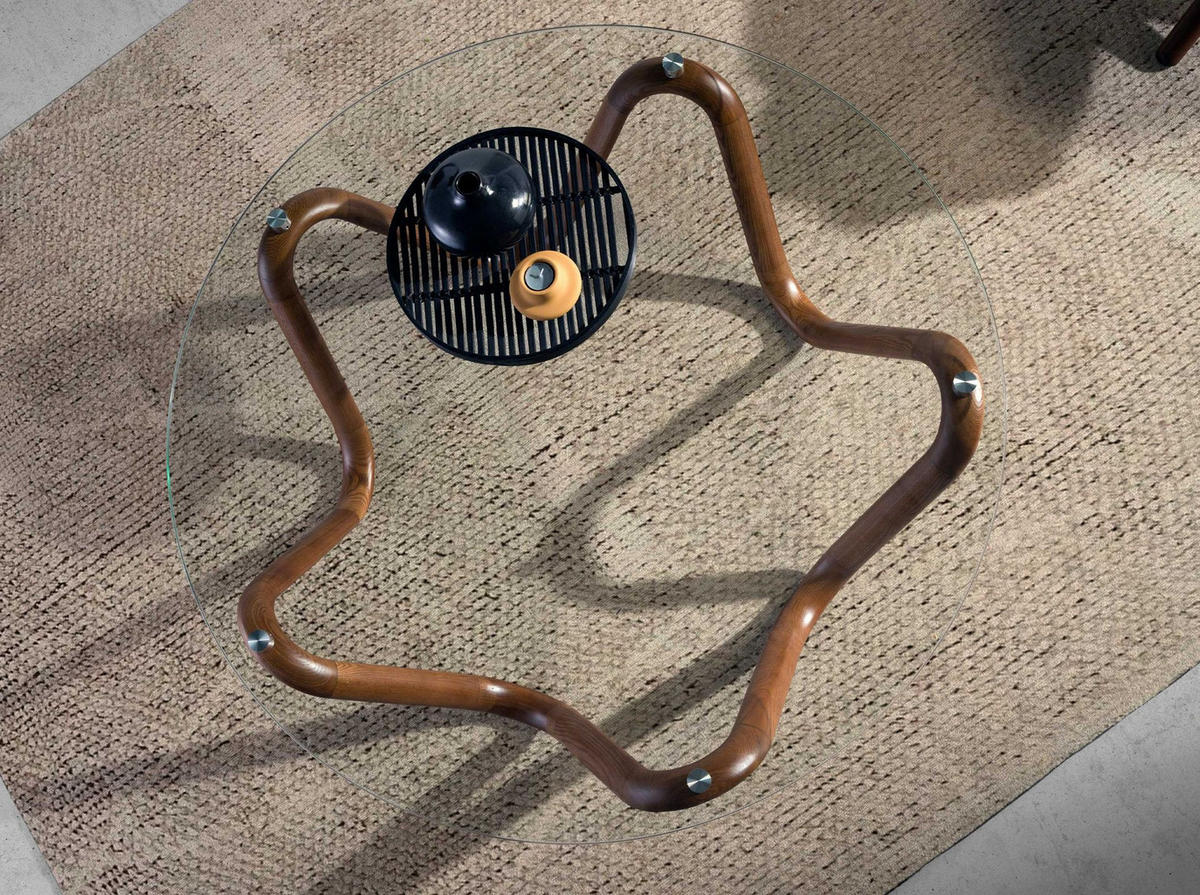 COUCHTISCH Rund, Glas, Walnuss 115/ 115/ 38 cm - Transparent/Nussbaumfarben, Glas/Holz (115/115/38cm) - ANGEL CERDA