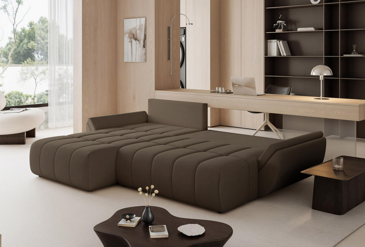 ECKSOFA ARO mit Schlaffunktion und Bettkasten Braun - Braun, Holzwerkstoff/Kunststoff (280/190cm) - Idohome