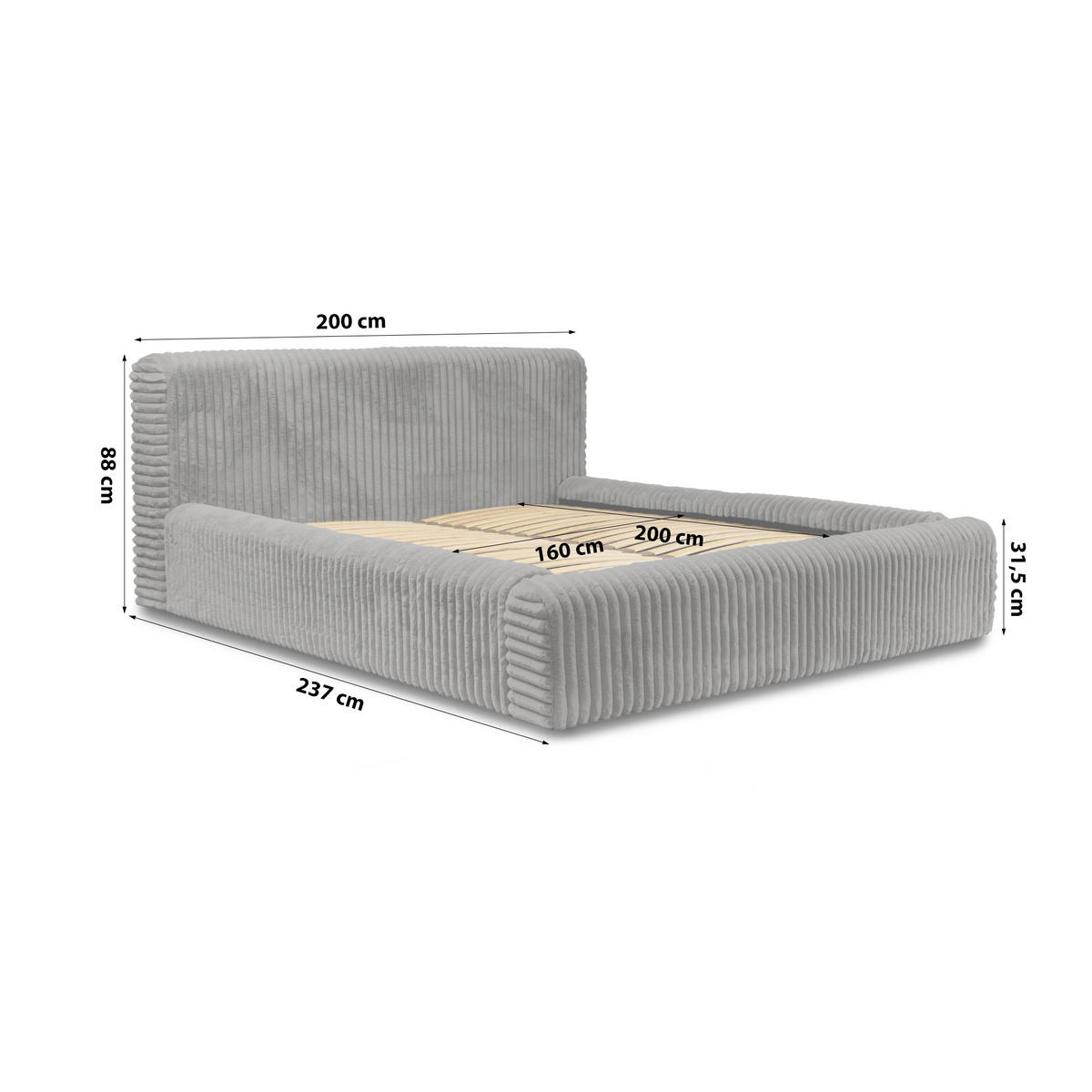 POLSTERBETT aus Strickmaterial Kostar 160x200 cm, Grau - Grau, Textil (160/200cm) - Fedve
