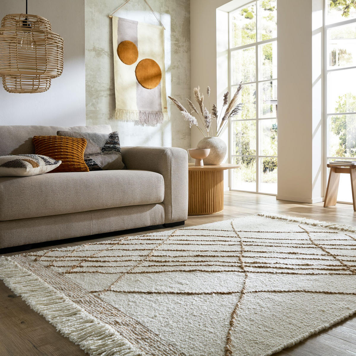 TEPPICH Kurzflor Streifen Muster, Abstrakt, Wohnzimmer Beige-Natur Rechteckig 120x170 - Beige, Textil (120/170cm) - KADIMA DESIGN