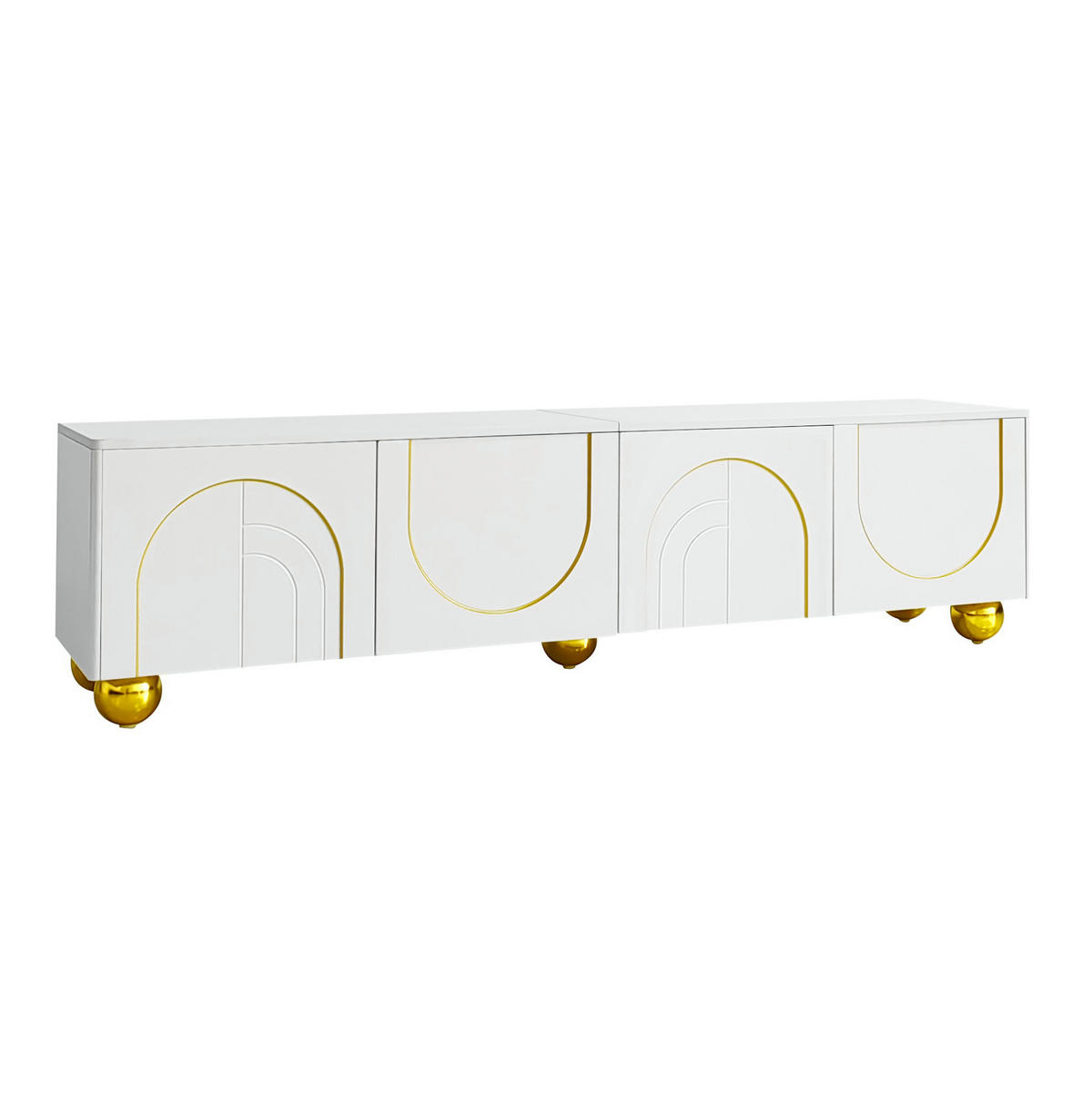 TV ormarić 170/38/44 cm bijeli i zlatni od iverala s 4 vrata i push-to-open otvaranjem - bijela, drvni materijal (170/44/38cm) - OKWISH