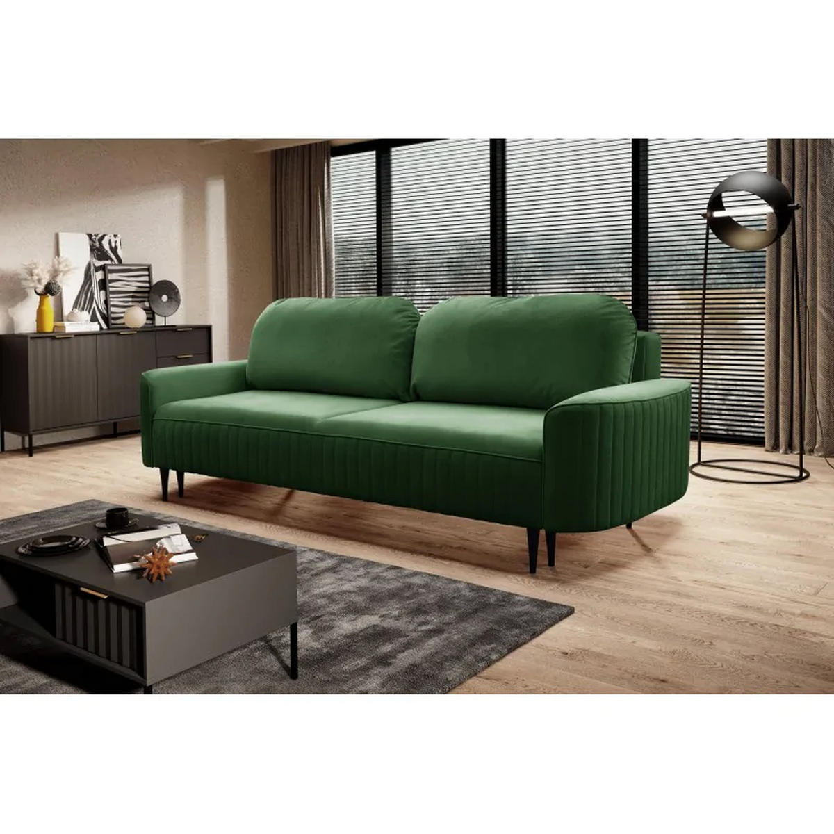 SCHLAFSOFA ANES, Sofa mit Schlaffunktion und Bettkasten, Farbe: Grün, Velourstoff - Grün, Textil (244/92/102cm) - Sepro Meble