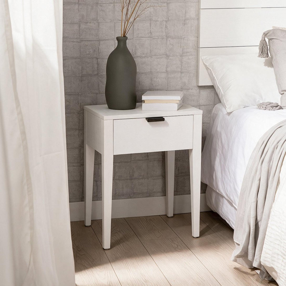 NACHTTISCH MIT 1 SCHUBLADE Aima Weiß 45 cm x 60 cm - Weiß, Holzwerkstoff (45/60/35cm) - Klast Home