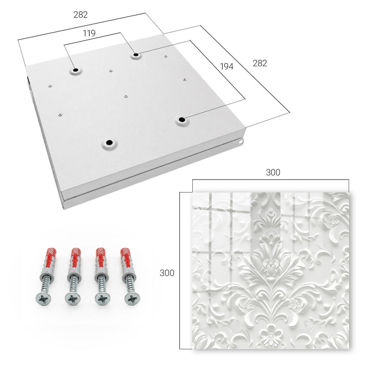 SCHLÜSSELBOX Weiß 30x30 cm – Türöffnung nach rechts - Reicher Schmuck - Weiß, Metall (30/30/5cm) - TULUP