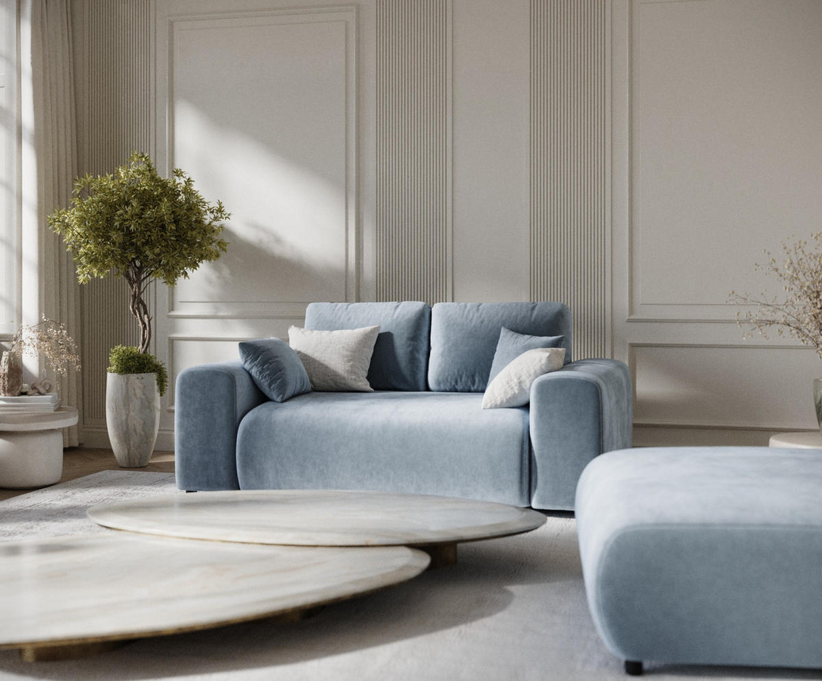 2-SITZER-SOFA Zanzibar Blau Grau Samtstoff - Blaugrau/Schwarz, Holz/Holzwerkstoff (178/79/108cm) - Maison de Reve