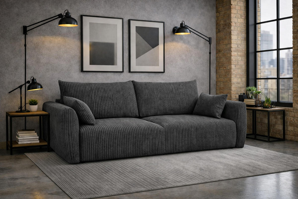 SOFA Mit Schlaffunktion Und Bettkasten, Cordstoff Poso, Grau, Zephira - Grau, Holz (238/87/102cm) - Kaiser Möbel