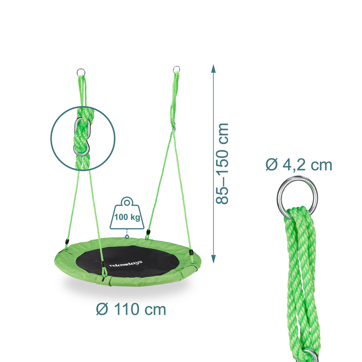 GUGALNICA gnezdo Zelena nastavljiva višina 110 cm - večbarvno, kovina/umetna masa (110/150/110cm) - Relaxdays