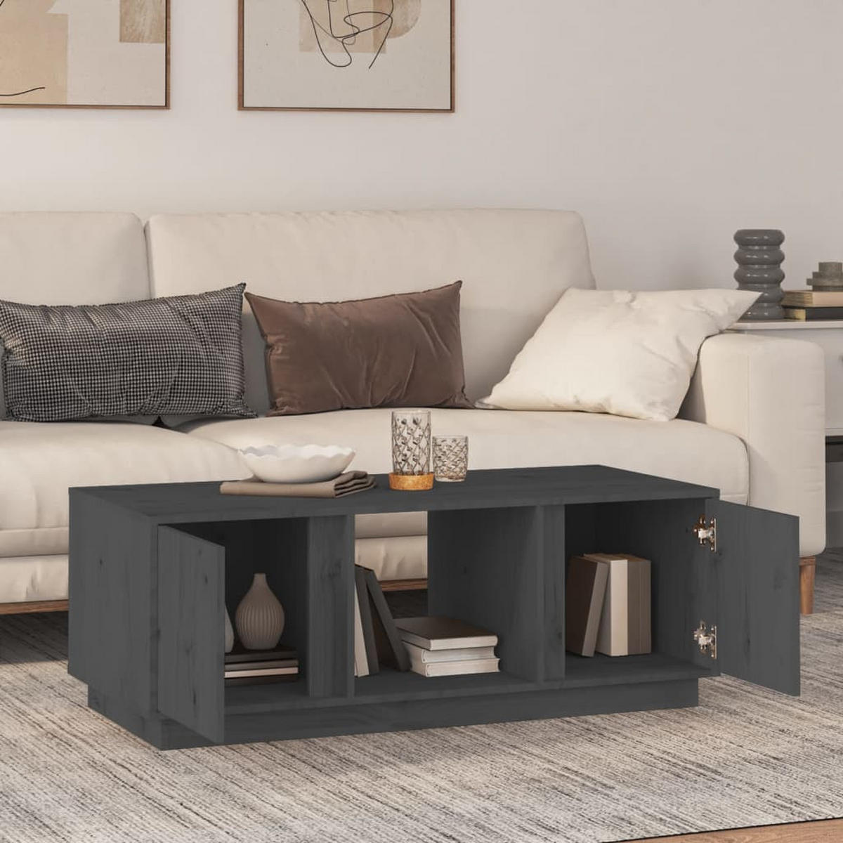 COUCHTISCH Grau 110x50x40 cm Massivholz Kiefer - Grau, Holz (50/110/40cm) - furnicato