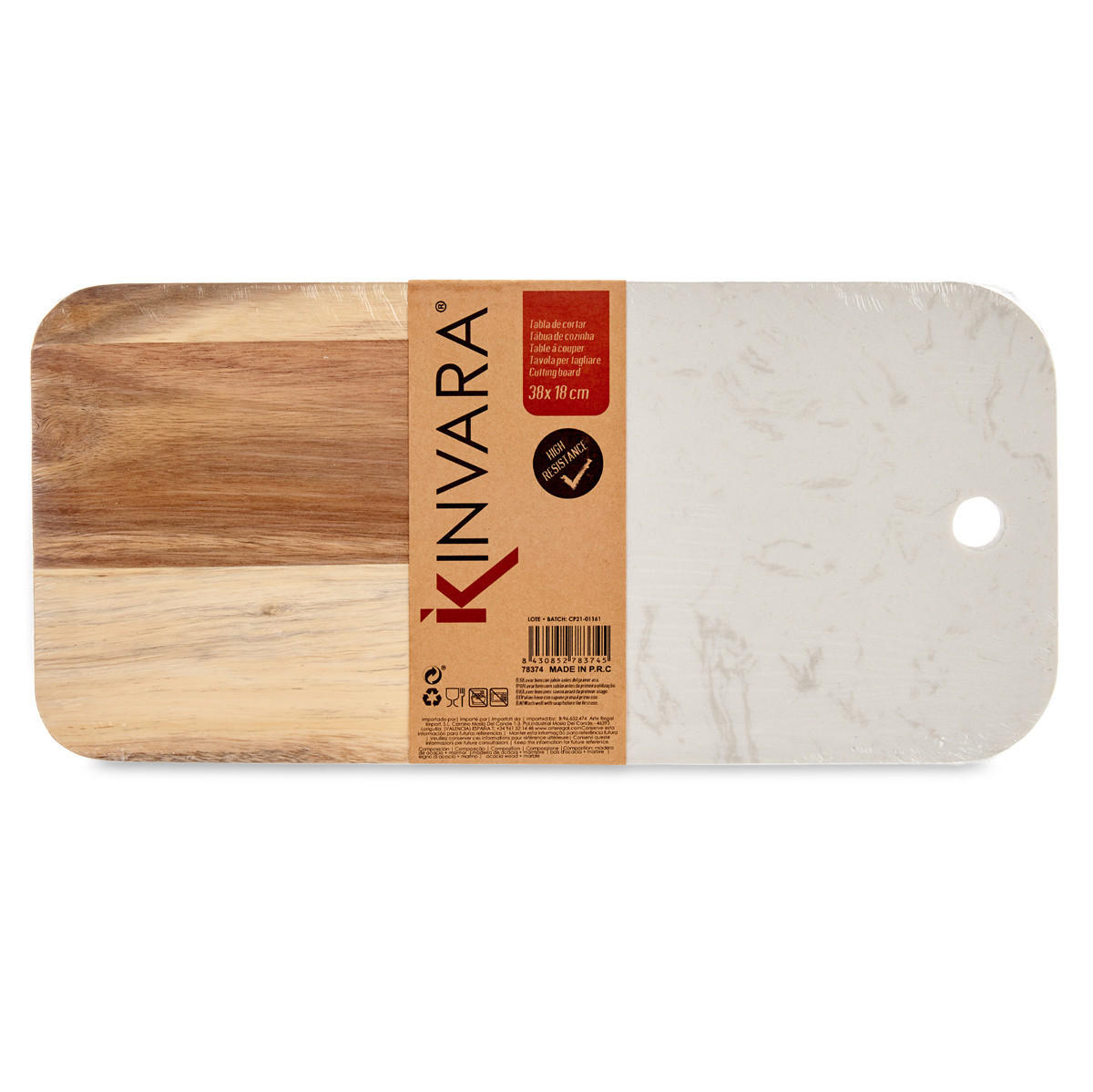 SERVIERBRETT Marmor und Holz 38/18/1,5 cm - Weiß, Holz (18/38cm) - Kinvara