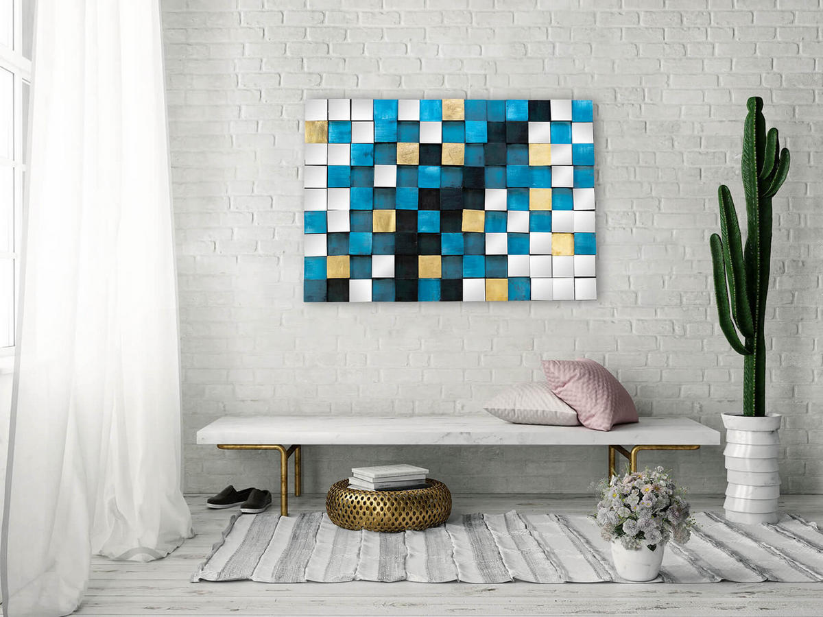 HOLZBILD Blau 100/70 cm - Blau, Holz/Kunststoff (9/70cm) - KUNSTLOFT