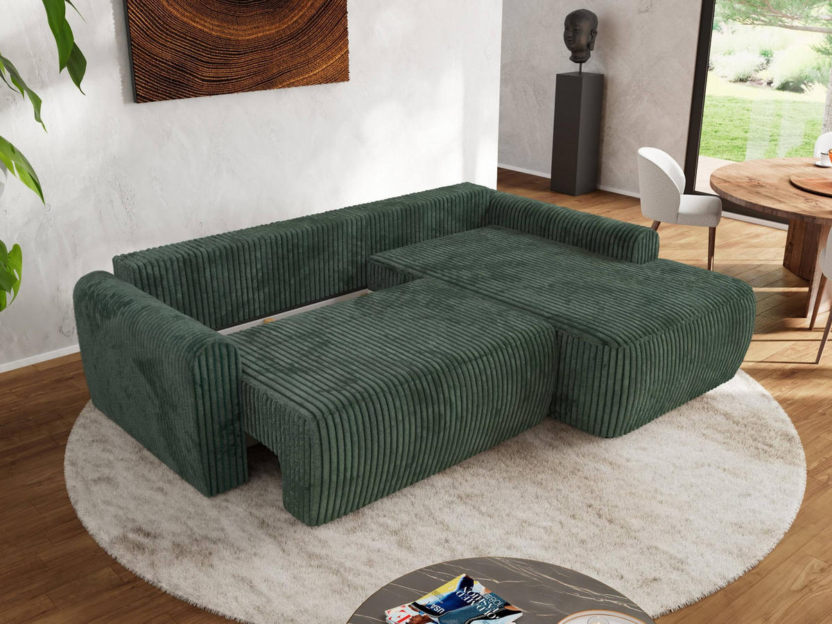 ECKSCHLAFSOFA CUBO L Grün Cord - rechts - Schwarz/Grün, Kunststoff/Textil (187/273cm) - MKS