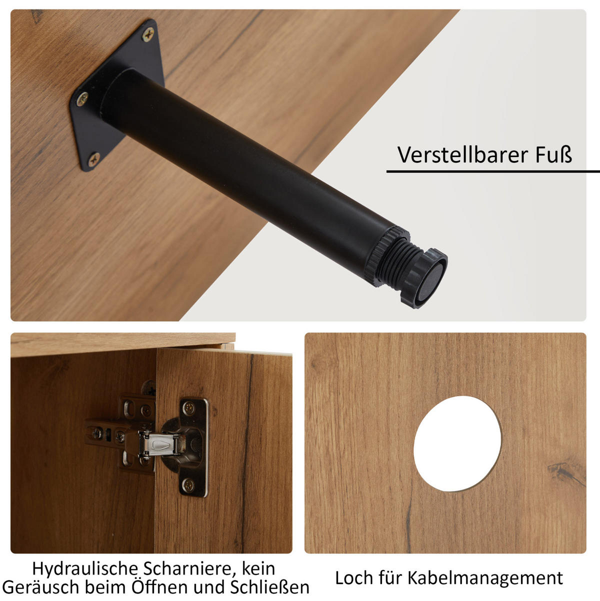 LOWBOARD 180/40/50 cm schwarz/braun aus Spanplatte und Eisen mit Kabelmanagement - Schwarz, Holzwerkstoff (40/50/180cm) - OKMYHOME