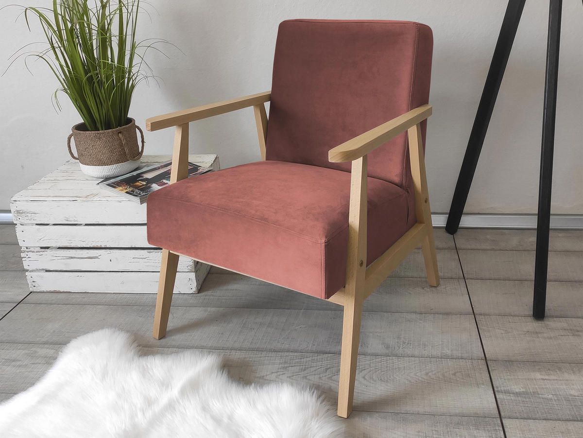 SESSEL Retro - Naturfarben/Rosa, Holz/Textil (59/76/67cm) - MIRJAN24
