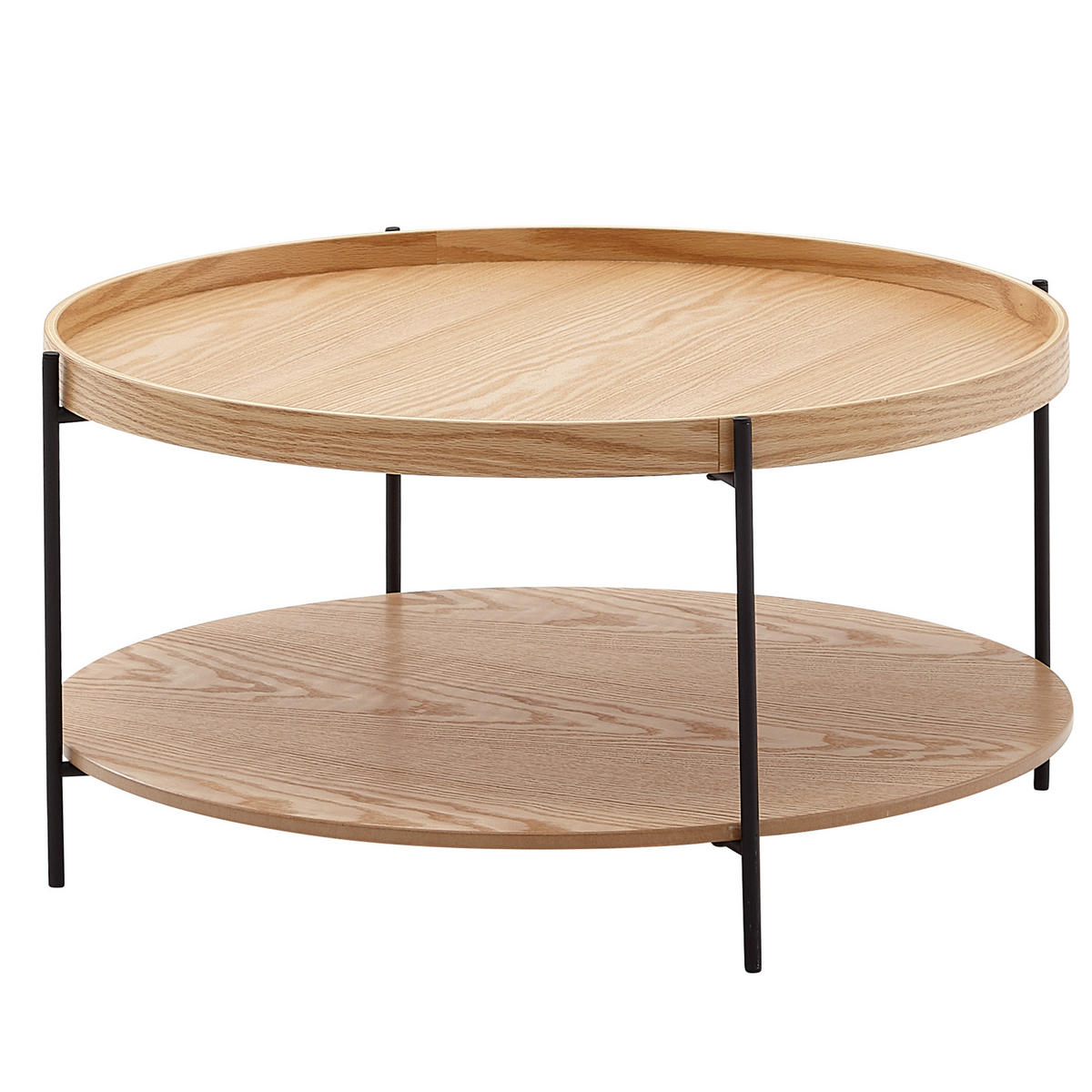 COUCHTISCH Eichefurnier mit Metallgestell und Stauraum, erhöhter Rand - Schwarz/Braun, Holz/Metall (78/78/40cm) - KADIMA DESIGN