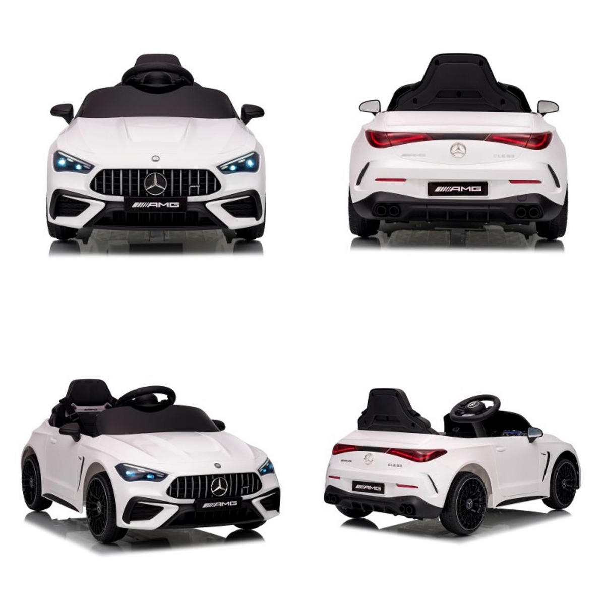 KINDER ELEKTROAUTO Mercedes AMG CLE 53 weiß Stoßdämpfer, LED-Leuchten, Fernbedienung, Gurt, 2 Türen, Softstart - Weiß, Kunststoff (99/55/43cm) - Chipolino