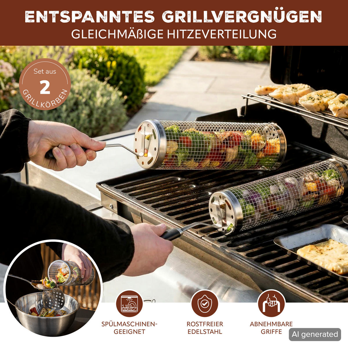 GRILLKORB, rund Edelstahl matt - Silberfarben, Metall (46/8.5/8.5cm) - eluno