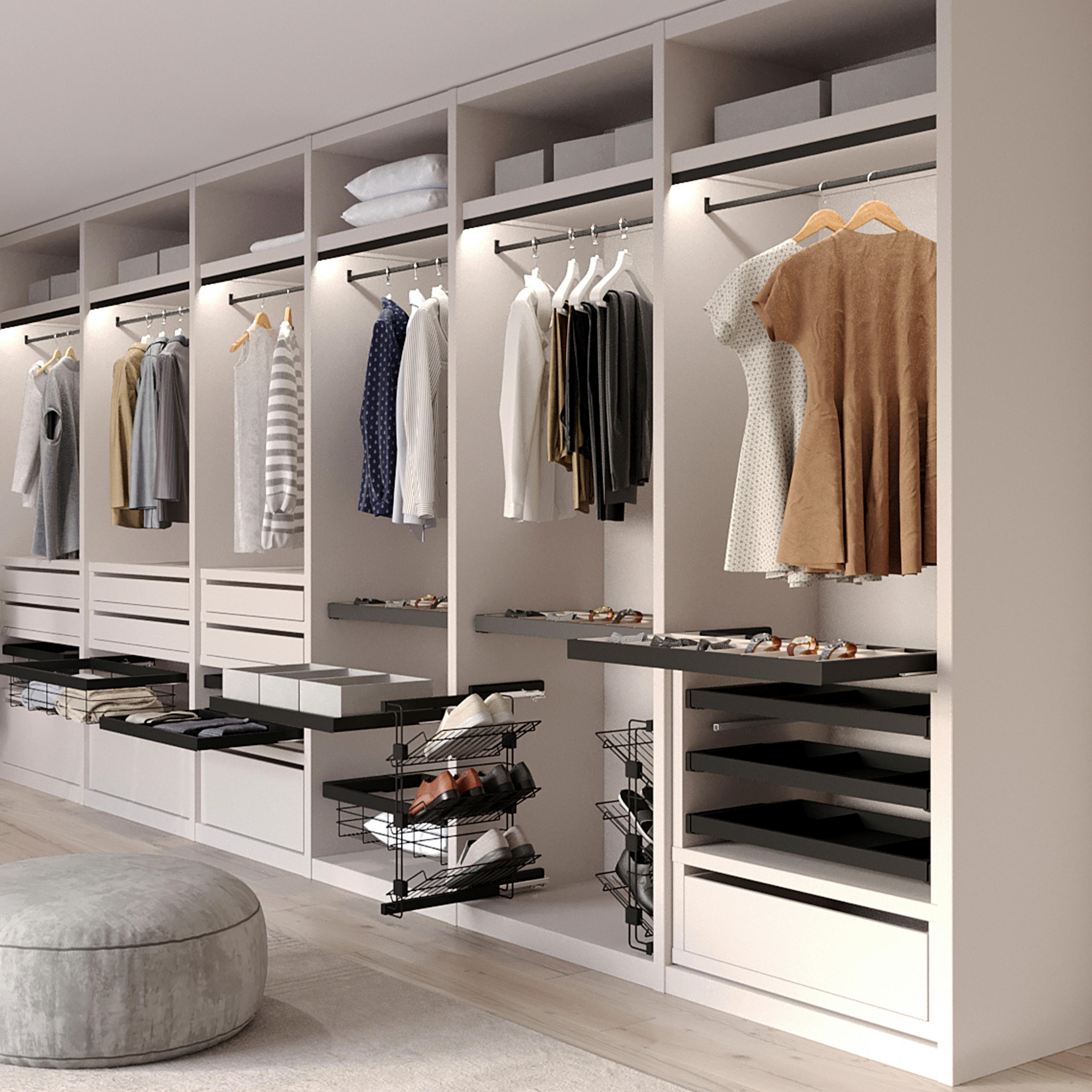 GARDEROBENSTANGEN Luxe, 0,75m mit Halterungen, Aluminium und Kunststoff, Tiefschwarz lackiert, texturiert 2er-set - Schwarz, Metall (75cm) - EMUCA