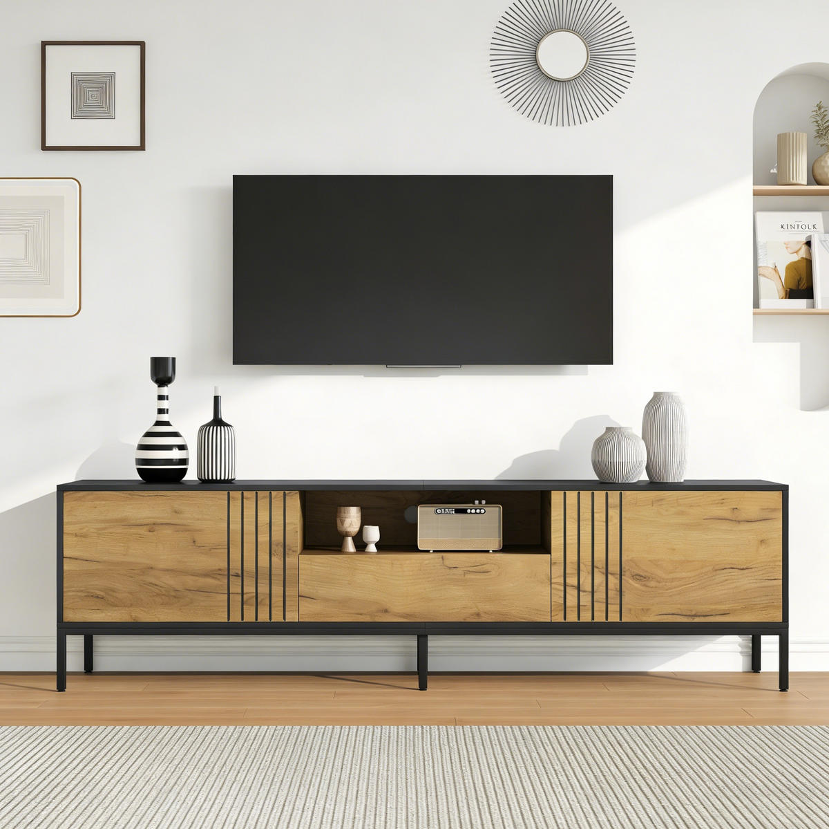 TV-LOWBOARD 170/35/50 cm Eiche Schwarz aus Spanplatte mit Stauraum - Eichefarben, Holzwerkstoff (35/50/170cm) - OKWISH