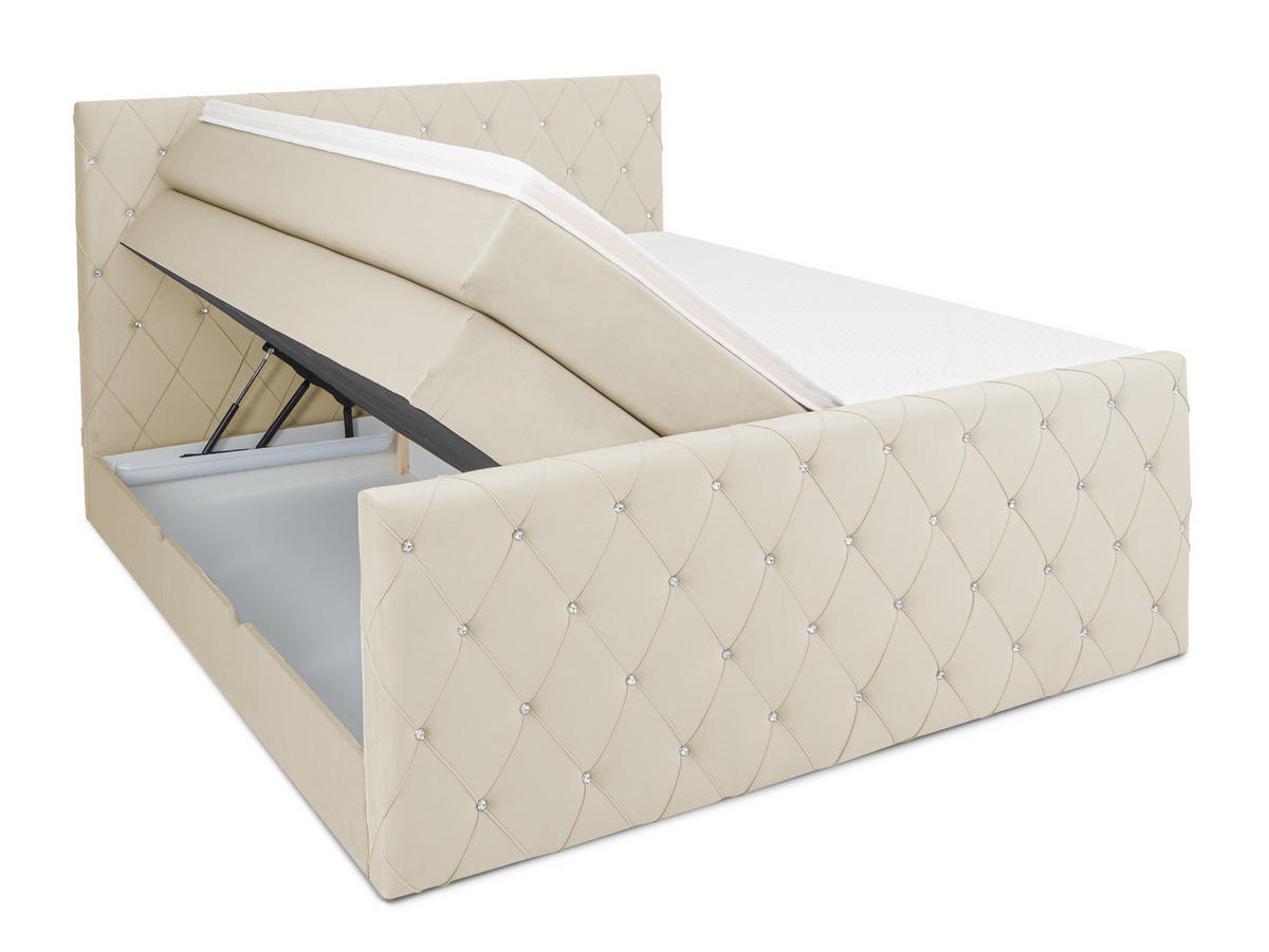 BOXSPRINGBETT Dubai Beige 160 /200 cm H3/H4 Samt - Beige, Textil (160/200cm) - wonello