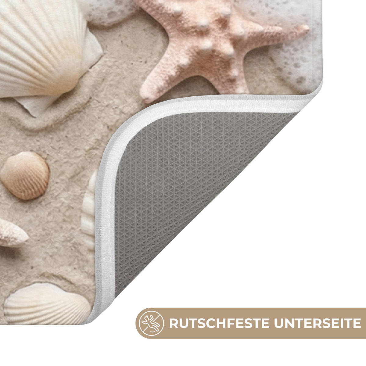 KÚPEĽŇOVÁ PREDLOŽKA Mušle - Hviezdice - Pláž 90x60 cm - piesková/krémová, textil/plast (90/60cm) - OnlyWow
