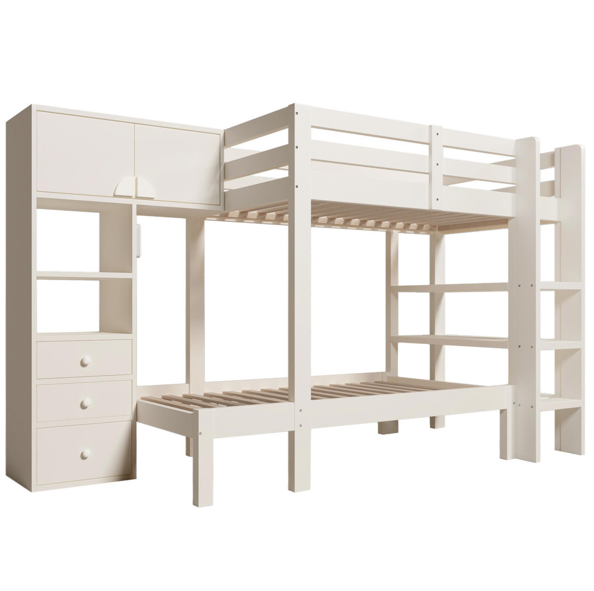ETAGENBETT 90/200 cm in Weiß mit Schrank, Regal und LED-Nachtlicht - Weiß, Metall (90/200cm) - BEAOK