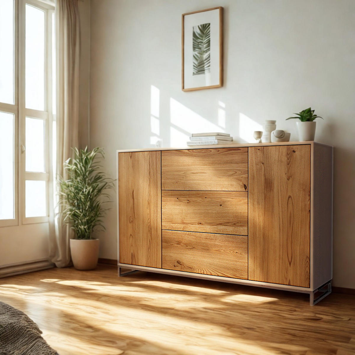 KOMMODE aus Eiche im Industriestil ADEO IV - Eichefarben, Holz (130/80/40cm) - Rawood Furniture