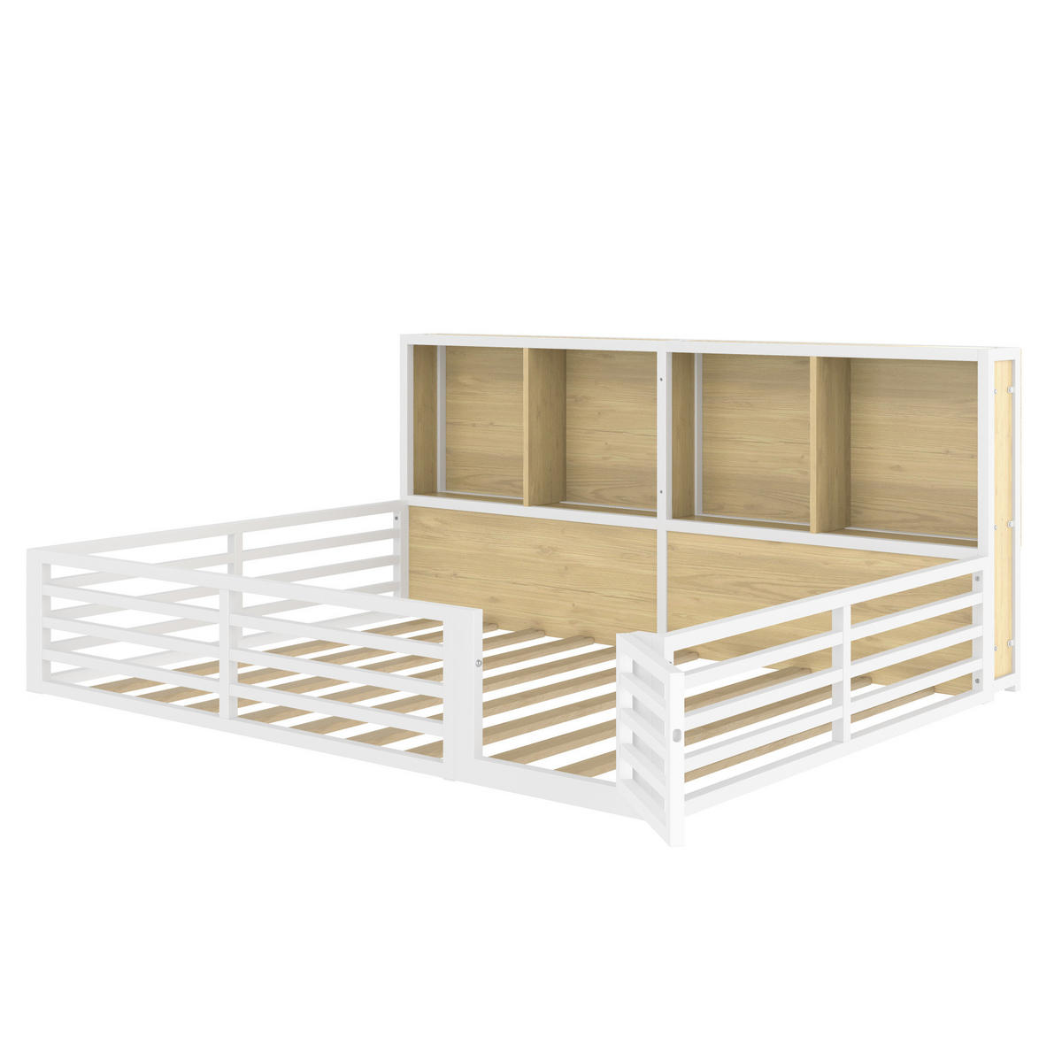 KINDERBETT aus Metall und MDF 140x200 cm Weiß mit Ablagefächern, LED-Beleuchtung und Lattenrost - Weiß, Metall (140/200cm) - IVMEU