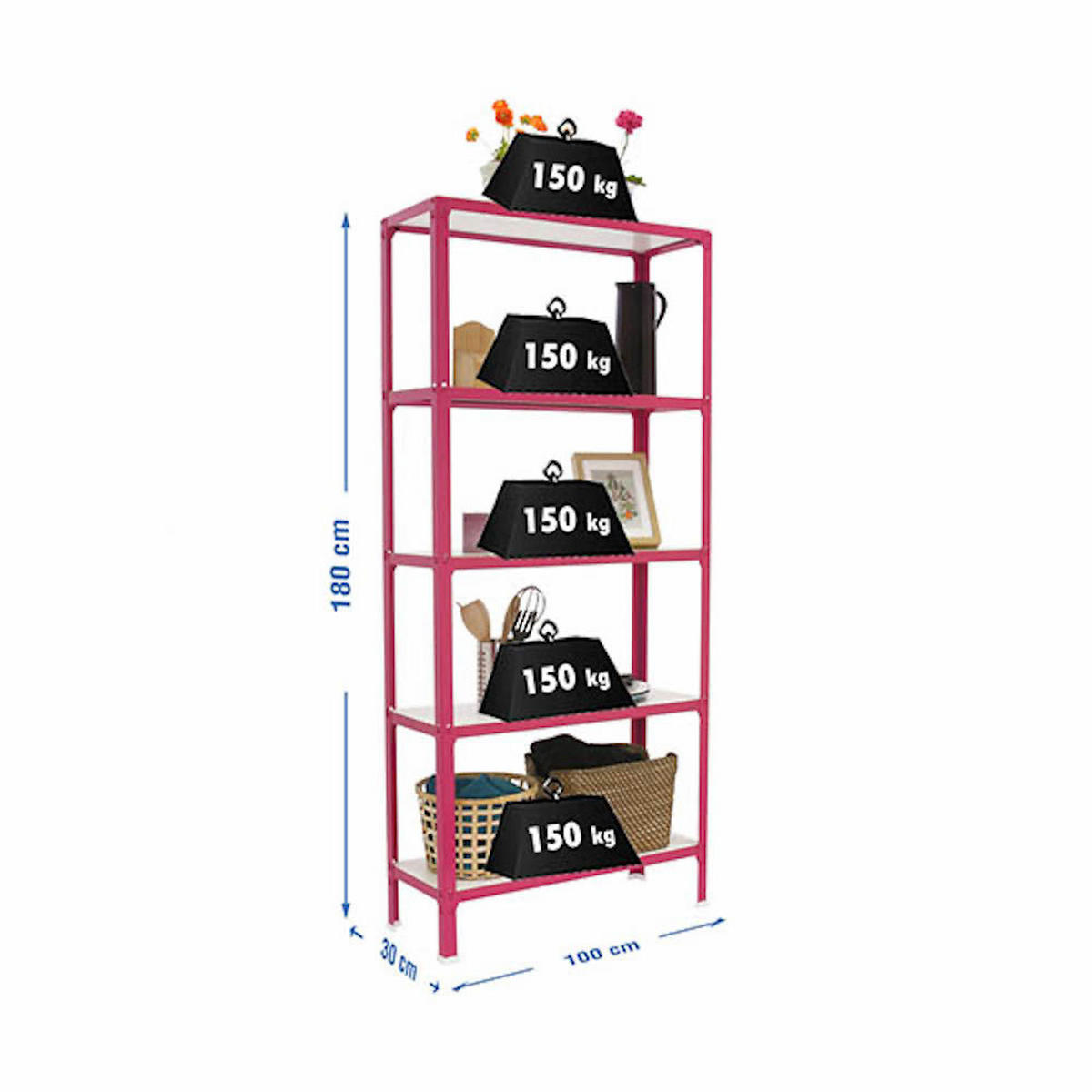 WOHNREGAL LIVING KOALA WOOD mit 5 Fachböden | HxBxT 180x100x30cm | Fachlast 150kg | Rosa/Weiß - Rosa, Metall (100/180/30cm) - PROREGAL