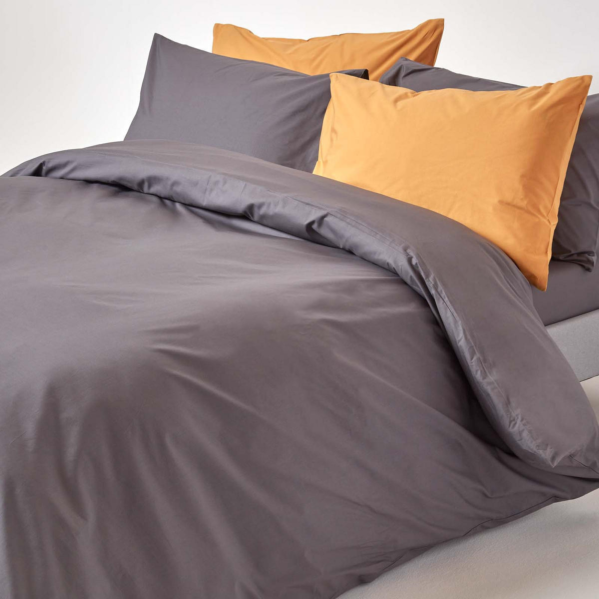 BETTWÄSCHE Perkal Fadendichte 200 - Dunkelgrau, Textil (260/220cm) - Homescapes