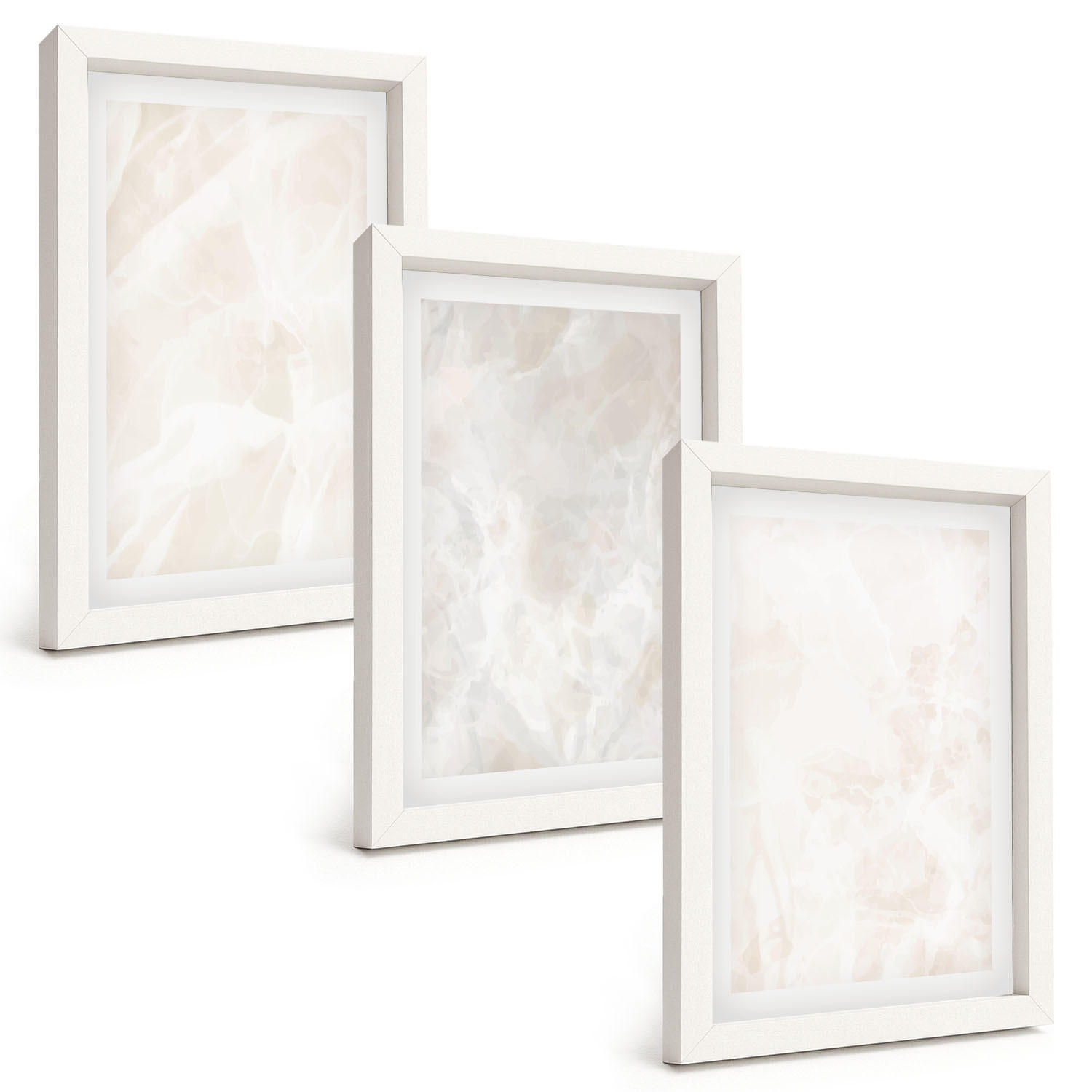 BILDER SET 3er Set - 20x30 cm Weißer Rahmen - Die Struktur von elegantem Marmor - Weiß, Kunststoff (20/30cm) - TULUP