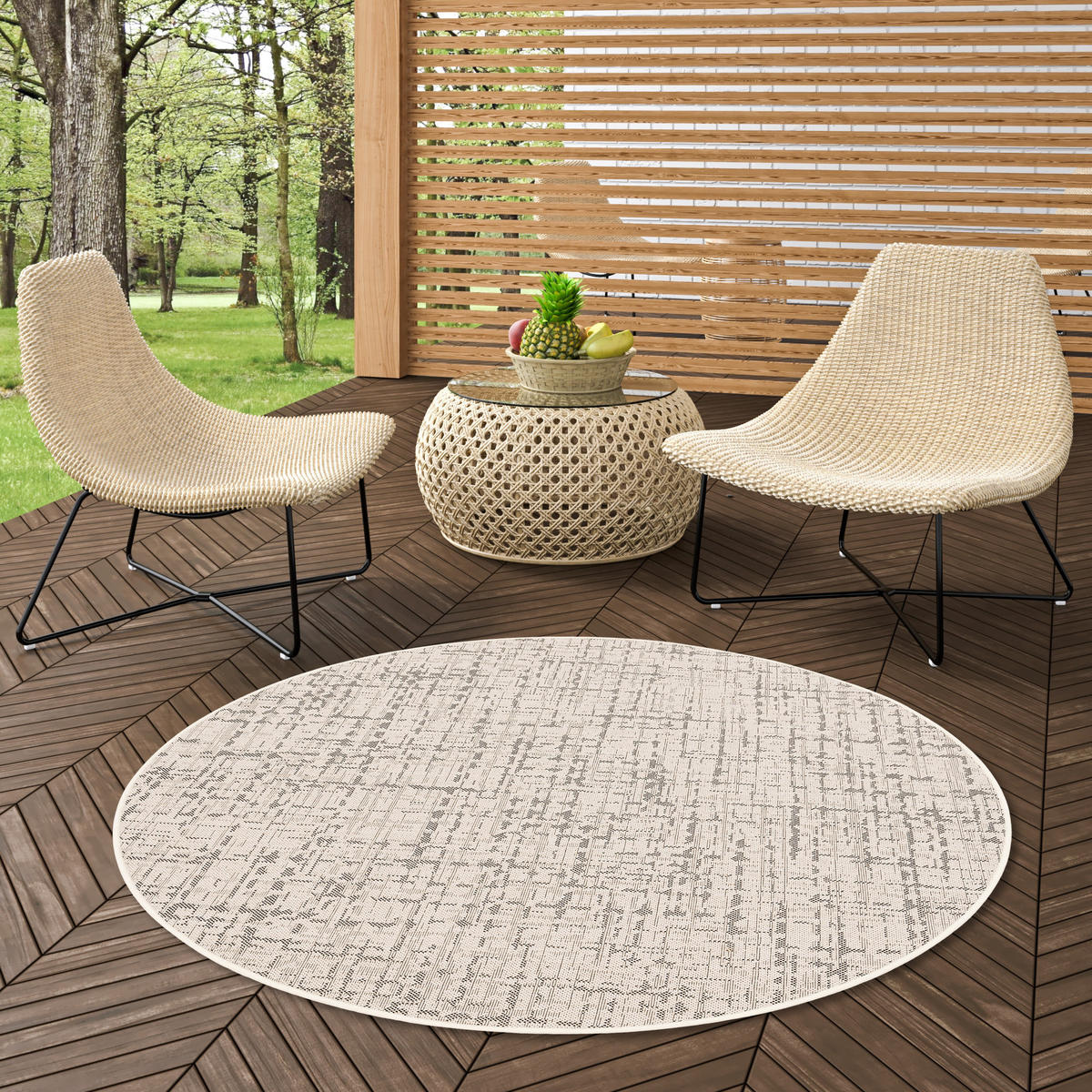 IN & OUTDOOR TEPPICH OSLO TREND RUND - Creme, Textil (160/160cm) - Snapstyle