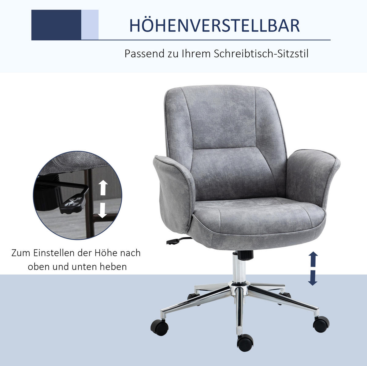 DREHSTUHL 67/69/92-102 cm in Hellgrau höhenverstellbar mit Wippfunktion - Hellgrau, Kunststoff (69/102/67cm) - Flora Grace