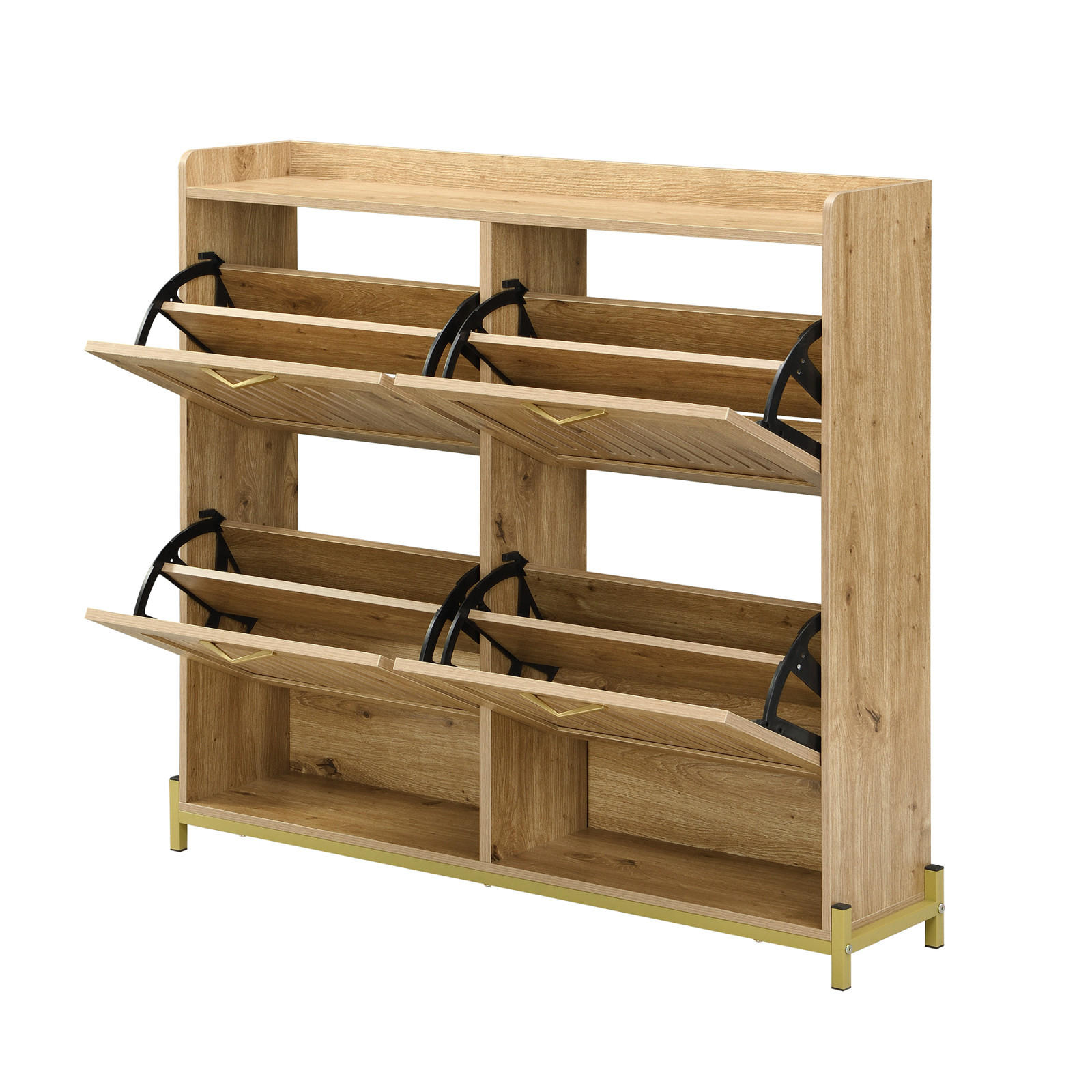 SCHUHSCHRANK in Holzoptik mit 4 Klappen, Schuhkommode für Flur und Schlafzimmer - Naturfarben, Holz (108/100/24cm) - PARAFTA HOME