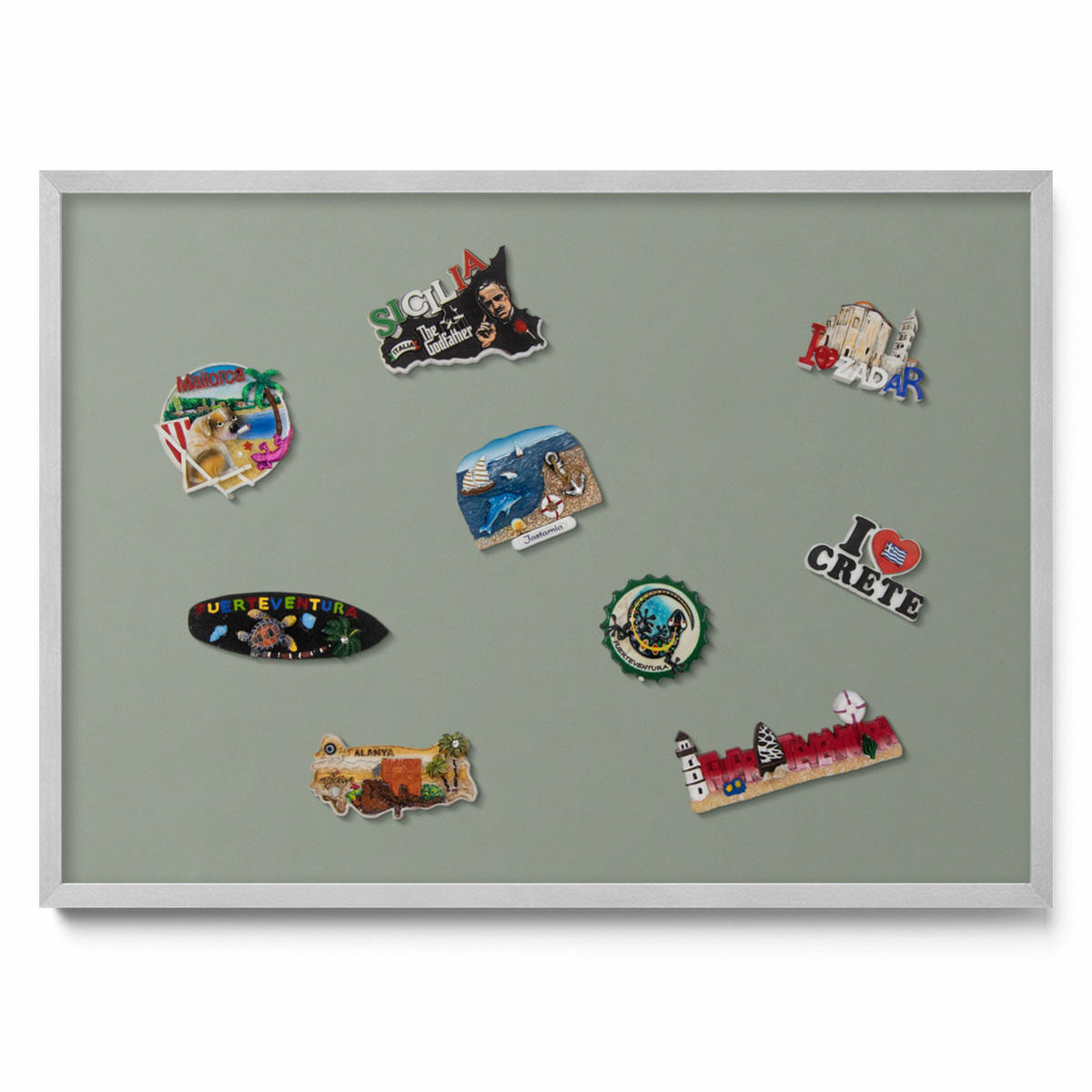 MAGNETTAFEL 70x50 cm Silberner Rahmen Helloliv - Dunkelgrün, Metall (70/50/0.4cm) - TULUP